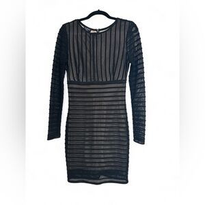 Lined mesh little black long sleeve dress with zipper down back